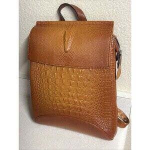 COOLCY Brown Leather Convertible Backpack/ Shoulder Bag, Croc Design